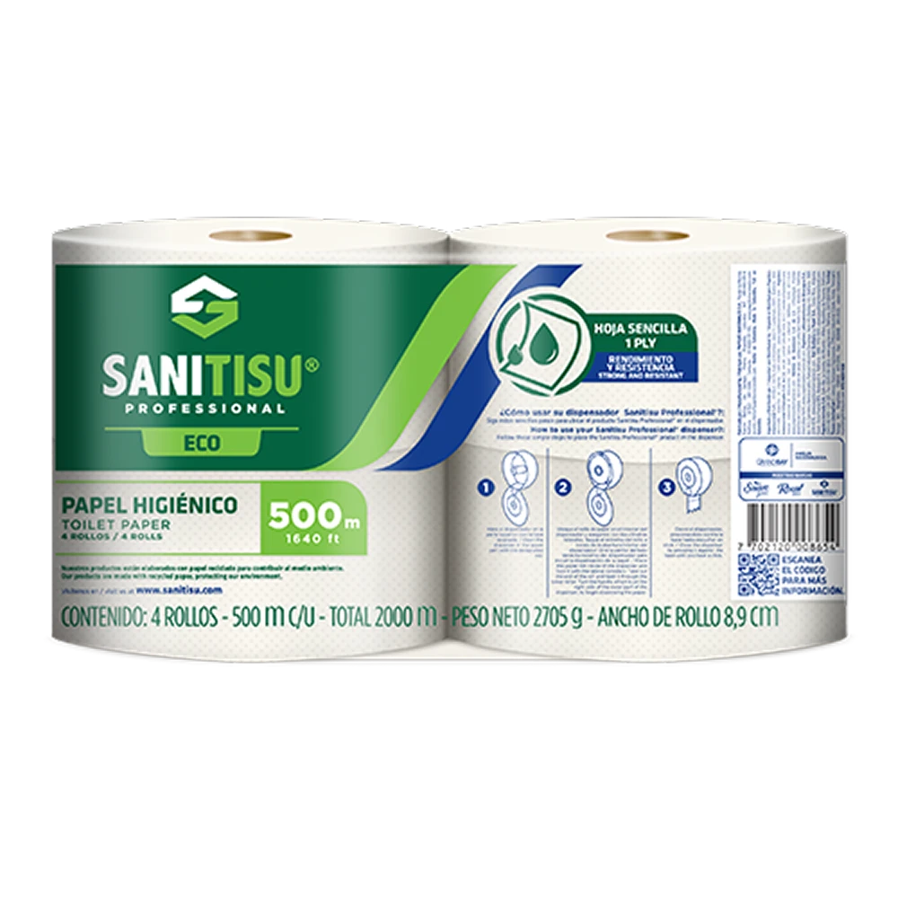 Papel Higiénico Jumbo 500 M Hoja Sencilla Natural