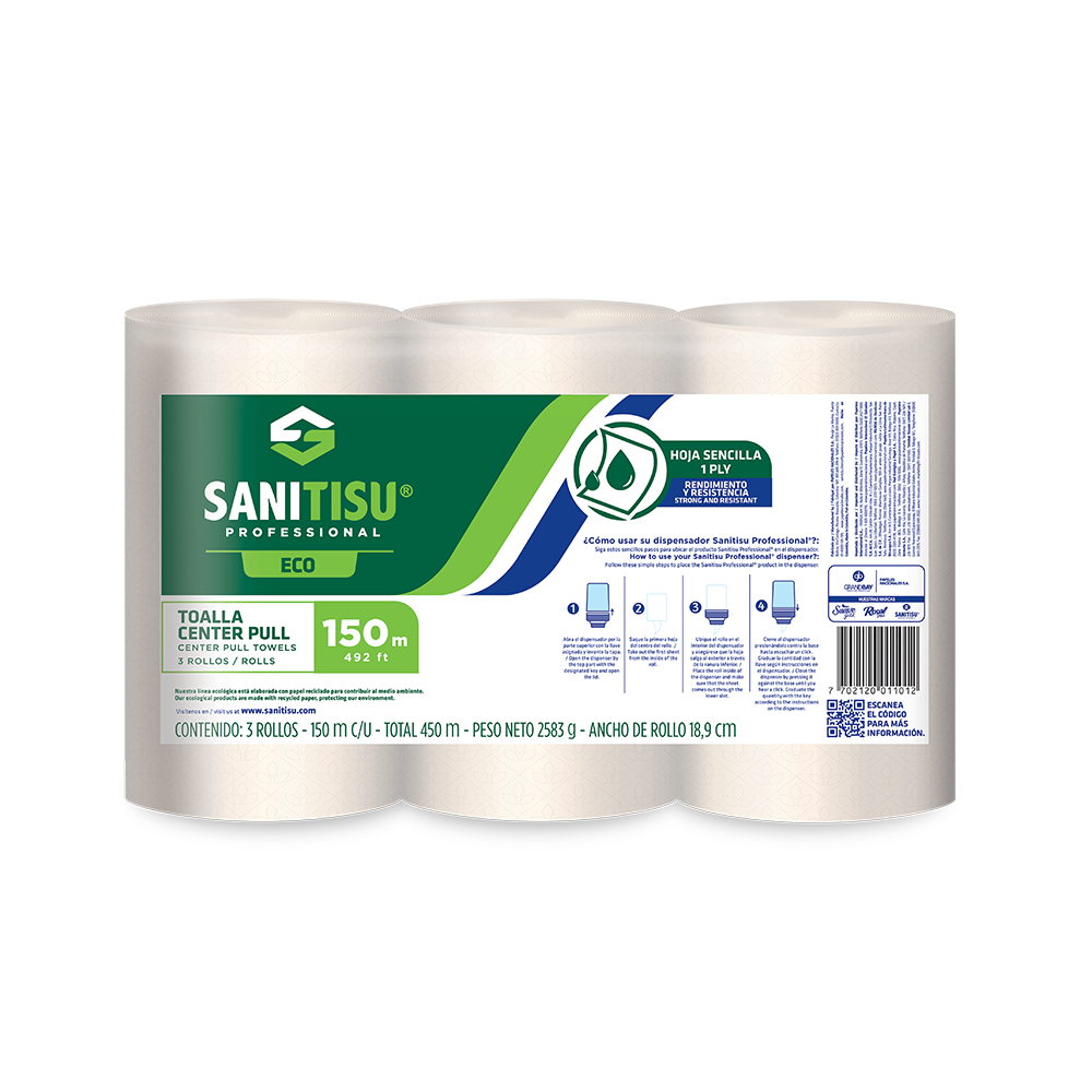 Toalla Centerpull 150 metros Natural Hoja Sencilla